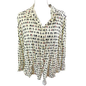 Jane And Delancey Birds On A Wire Roll Tab Button Down Tunic Blouse Sz 1X